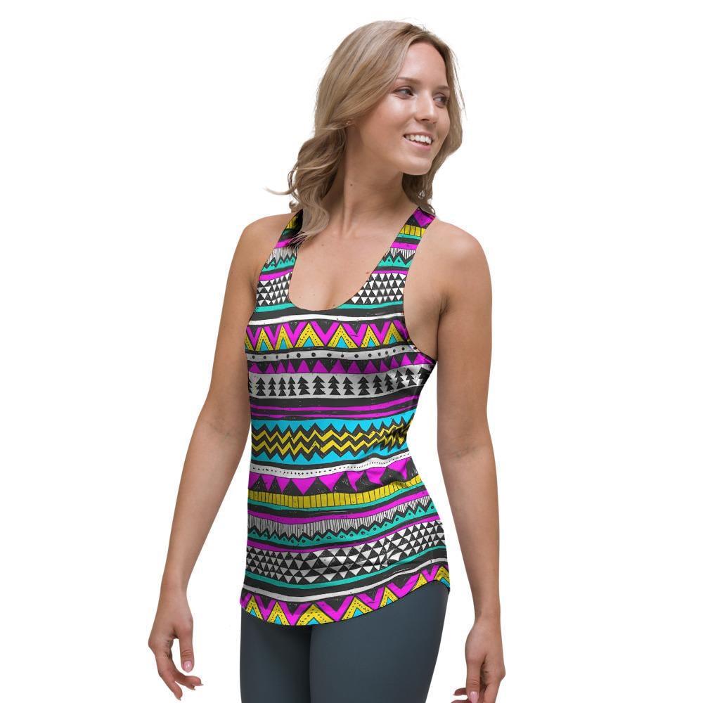 Colorful Indian Aztec Doodle Triangles Women's Racerback Tank Top-grizzshop