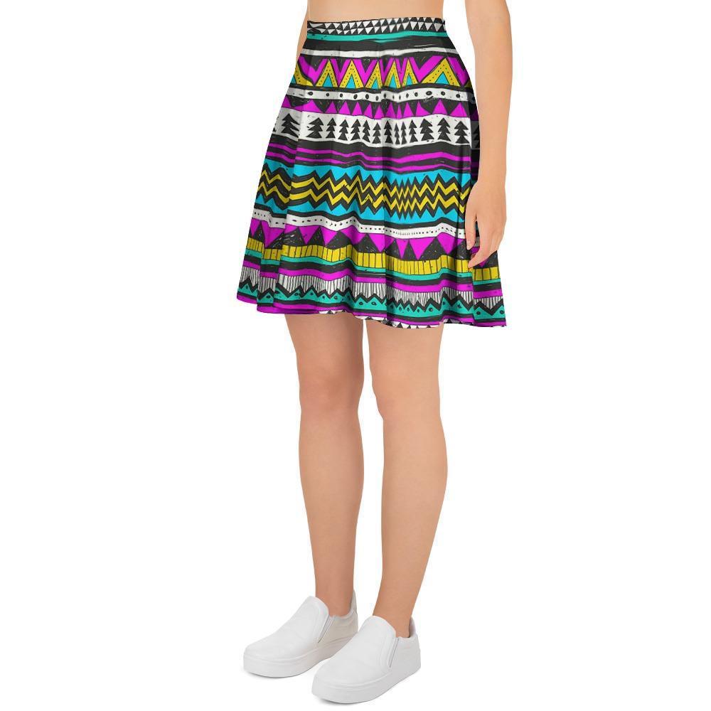 Colorful Indian Aztec Doodle Triangles Women's Skirt-grizzshop