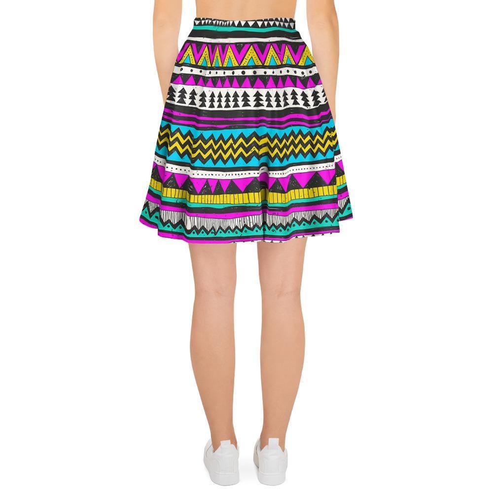 Colorful Indian Aztec Doodle Triangles Women's Skirt-grizzshop