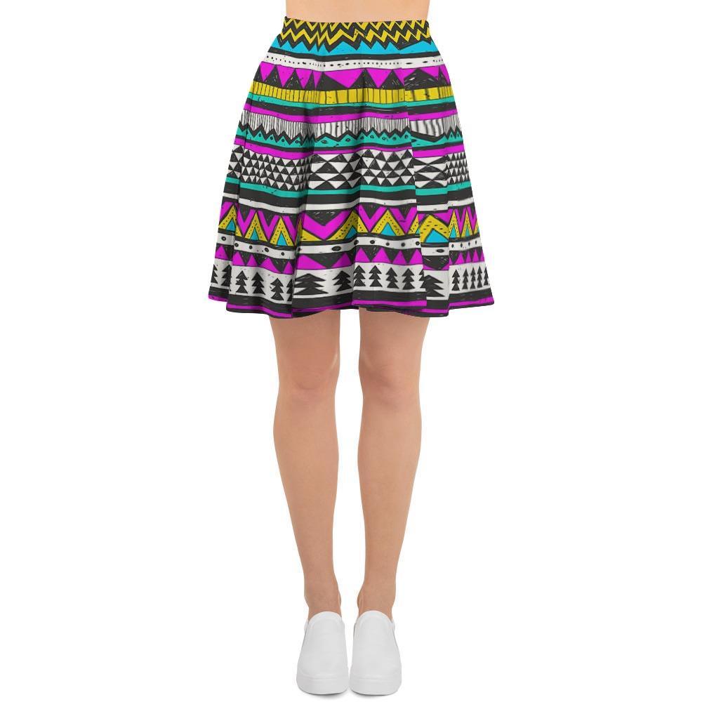 Colorful Indian Aztec Doodle Triangles Women's Skirt-grizzshop