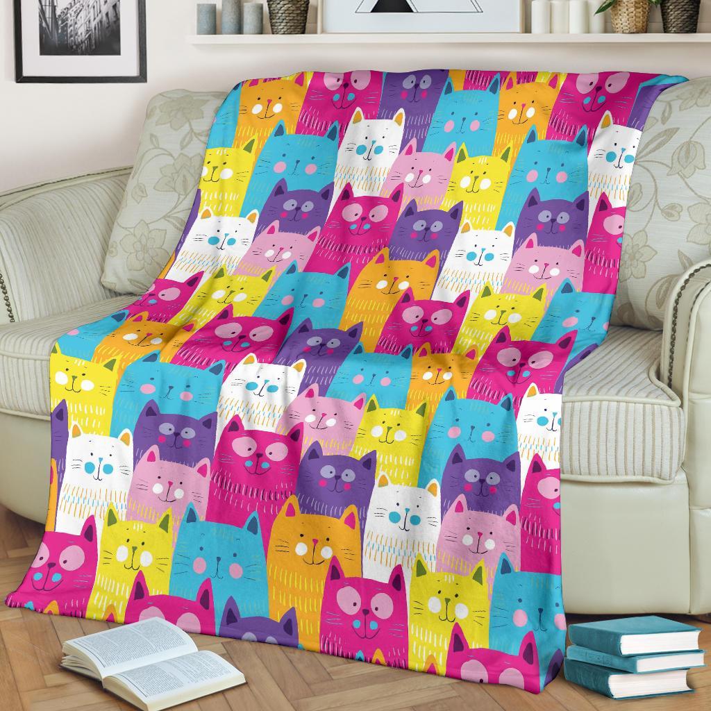 Colorful Kitten Cat Pattern Print Blanket-grizzshop