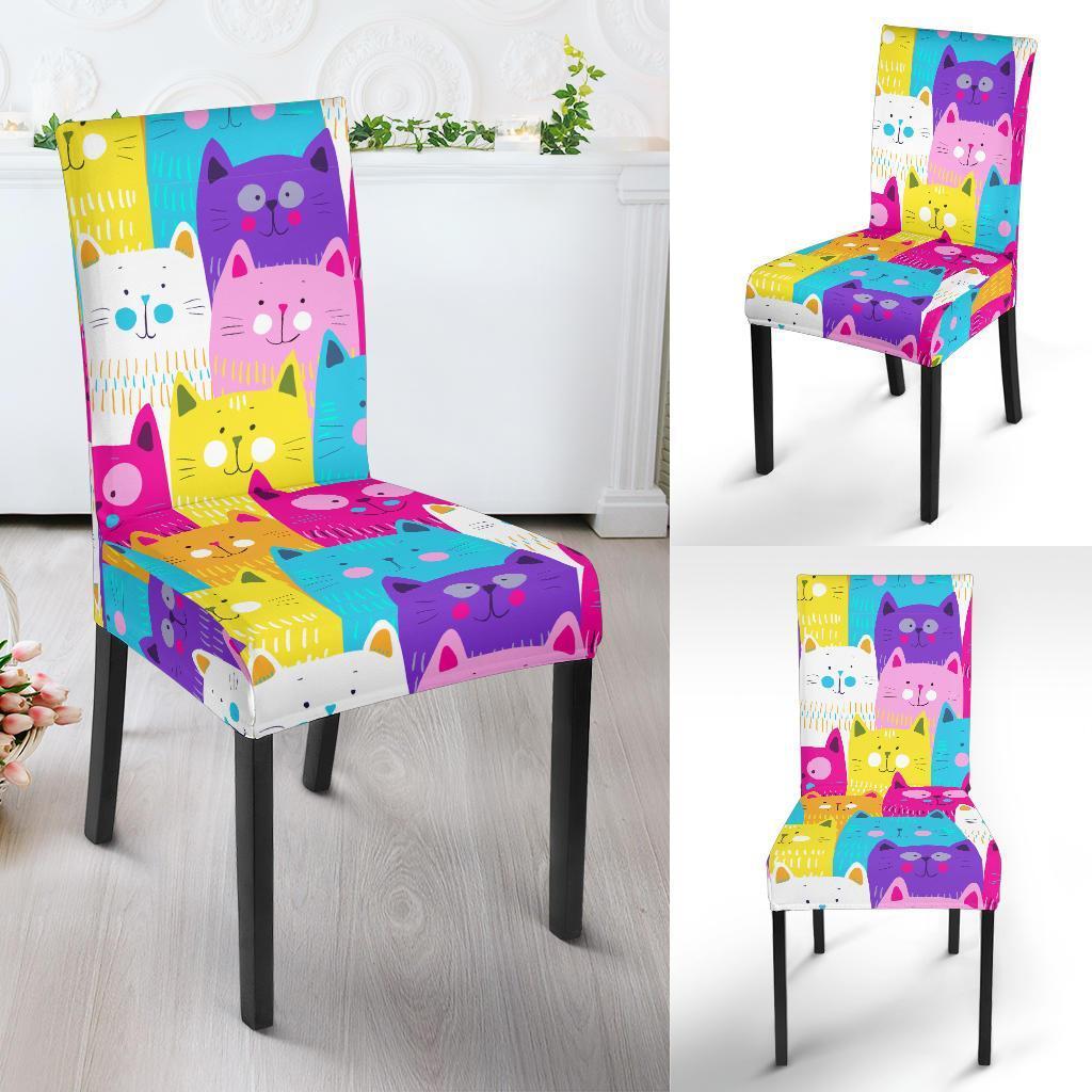 Colorful Kitten Cat Pattern Print Chair Cover-grizzshop