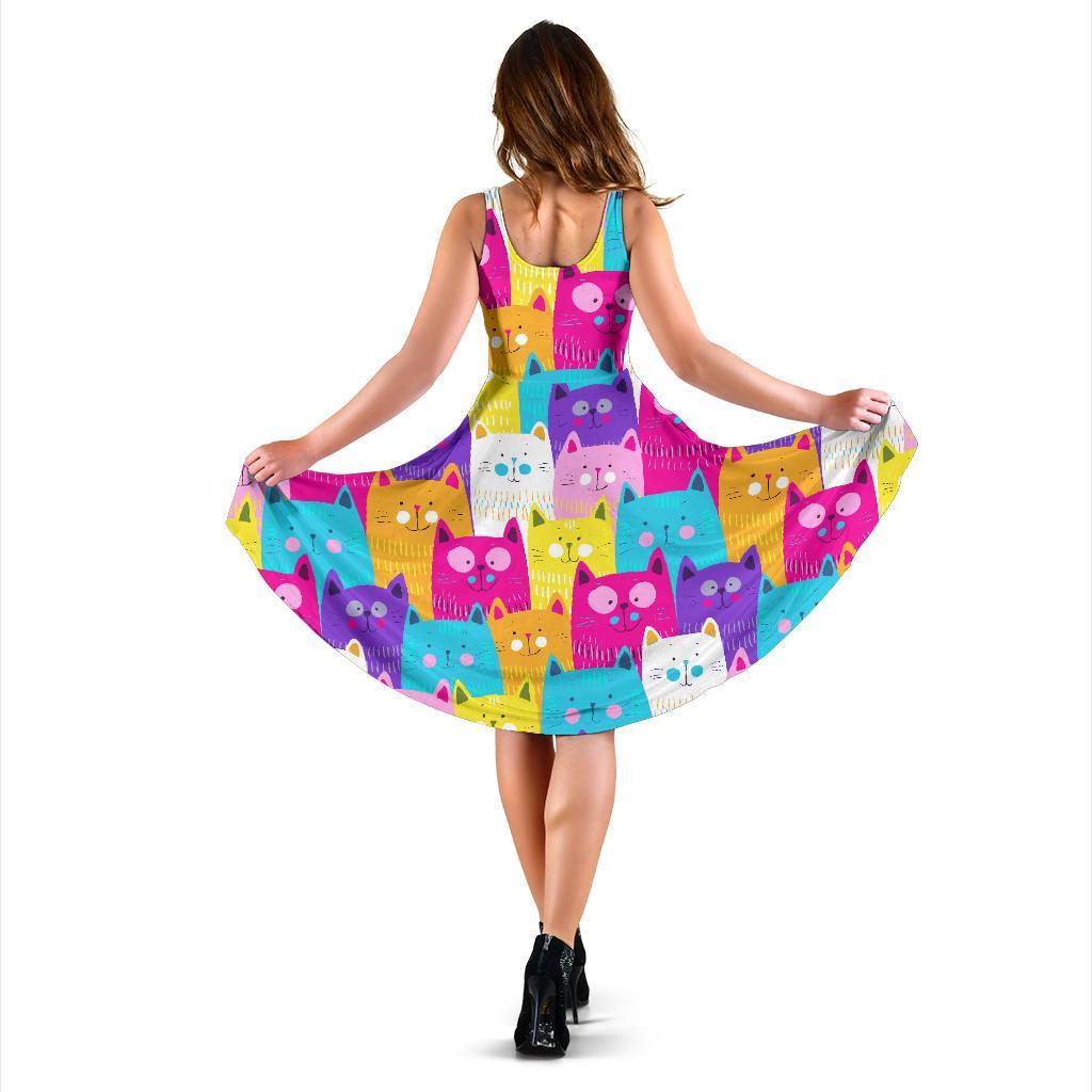 Colorful Kitten Cat Pattern Print Dress-grizzshop