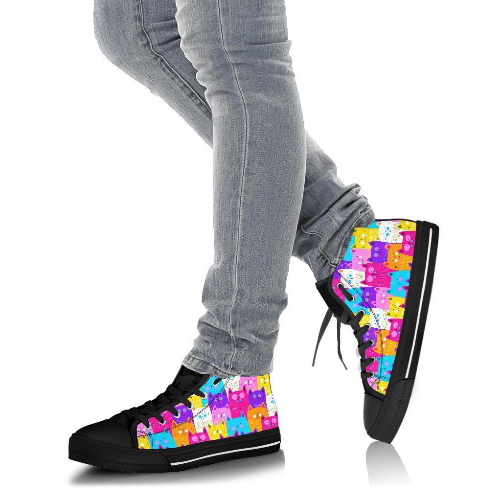 Colorful Kitten Cat Pattern Print Men Women's High Top Shoes-grizzshop