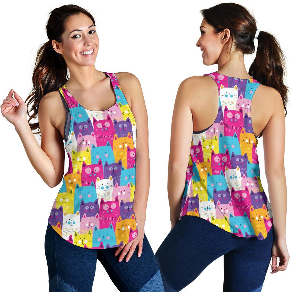 Colorful Kitten Cat Pattern Print Racerback Tank Tops-grizzshop