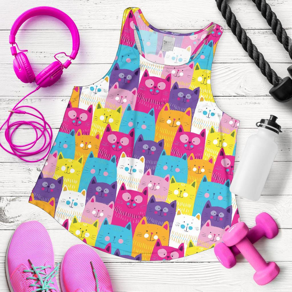 Colorful Kitten Cat Pattern Print Racerback Tank Tops-grizzshop