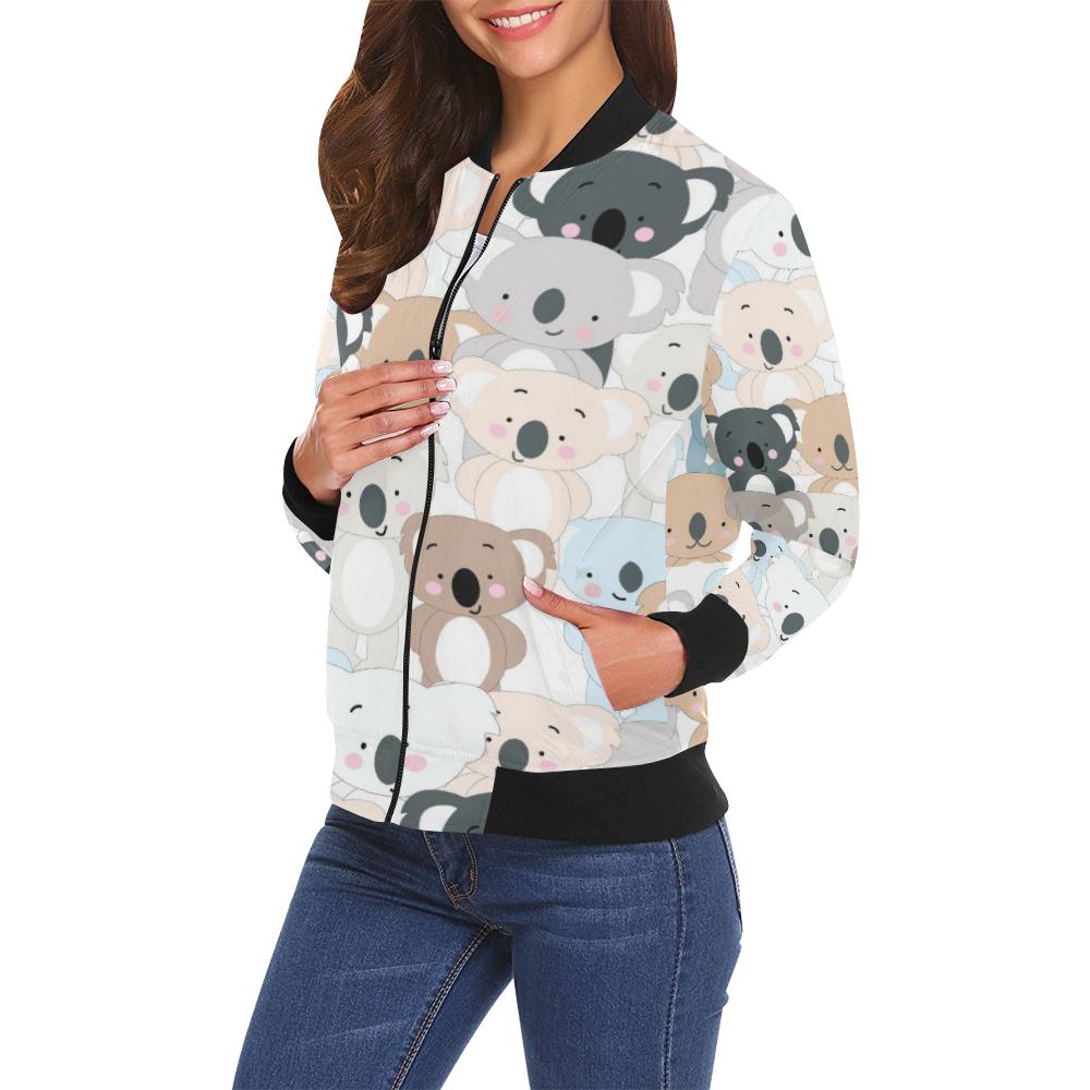 Colorful Koala Pattern Print Women Casual Bomber Jacket-grizzshop