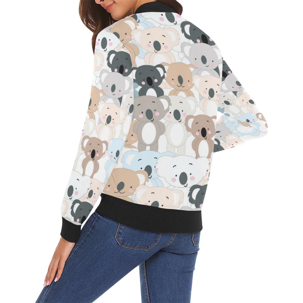 Colorful Koala Pattern Print Women Casual Bomber Jacket-grizzshop