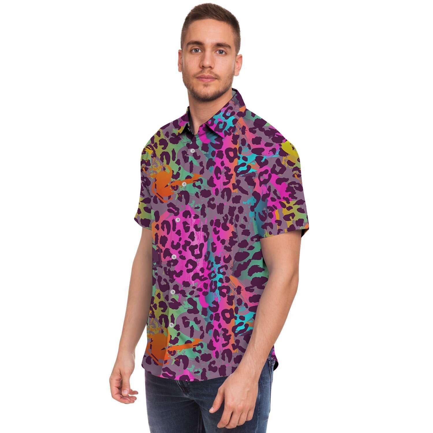 Colorful Leopard Men's Short Sleeve Shirt-grizzshop