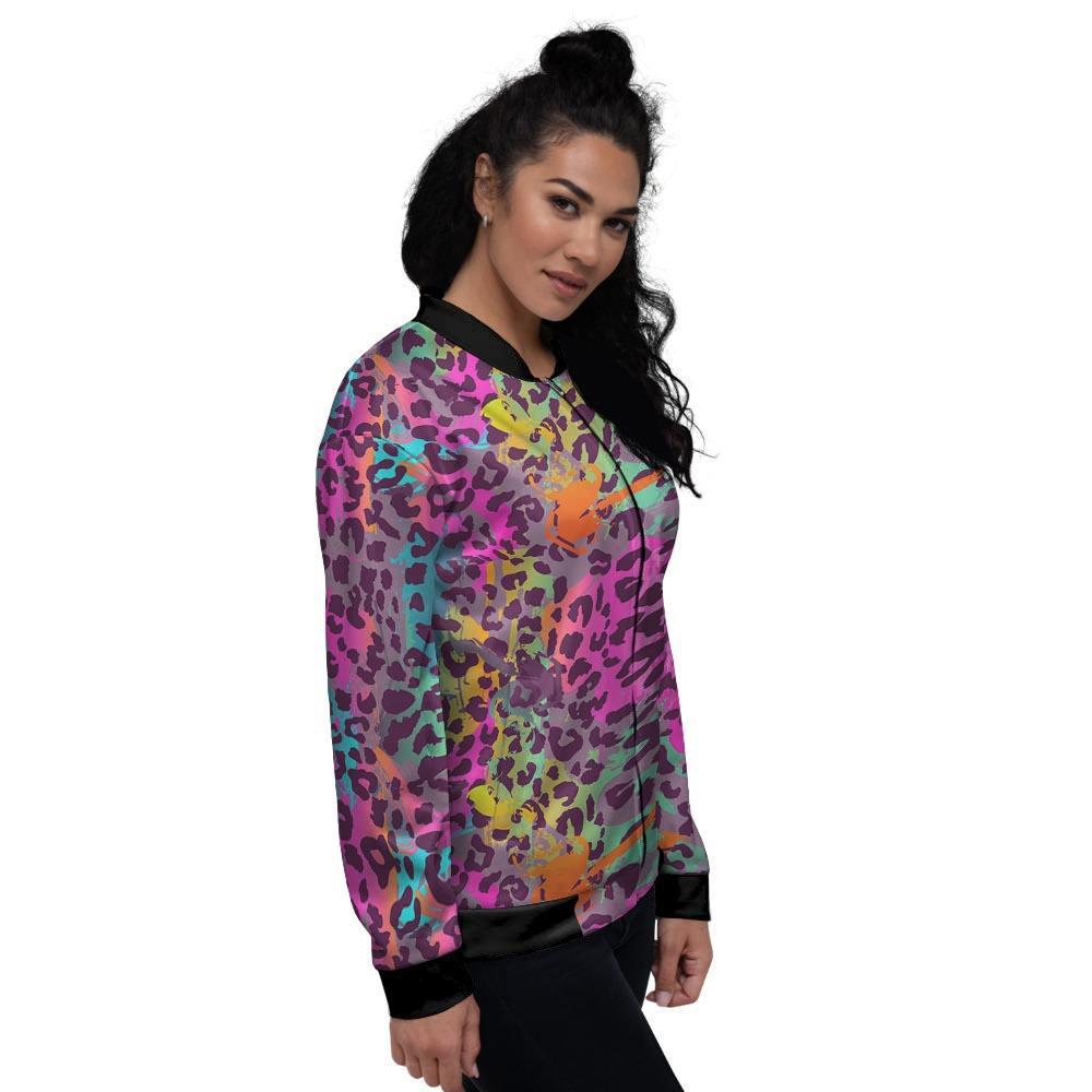 Colorful Leopard Women's Bomber Jacket-grizzshop