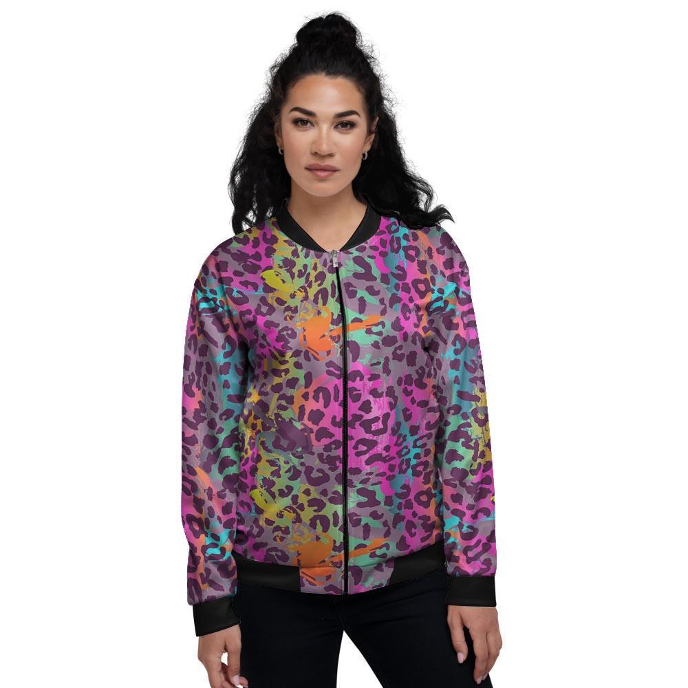 Colorful Leopard Women's Bomber Jacket-grizzshop