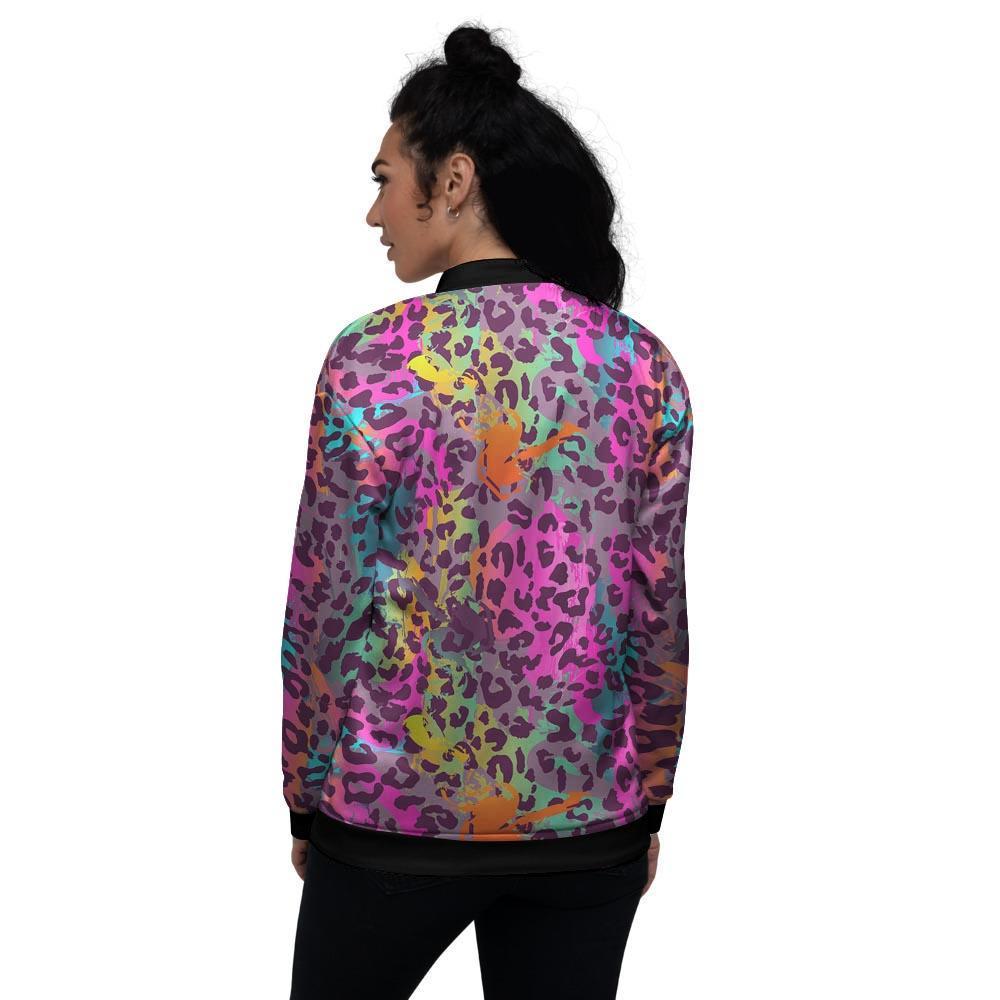 Colorful Leopard Women's Bomber Jacket-grizzshop