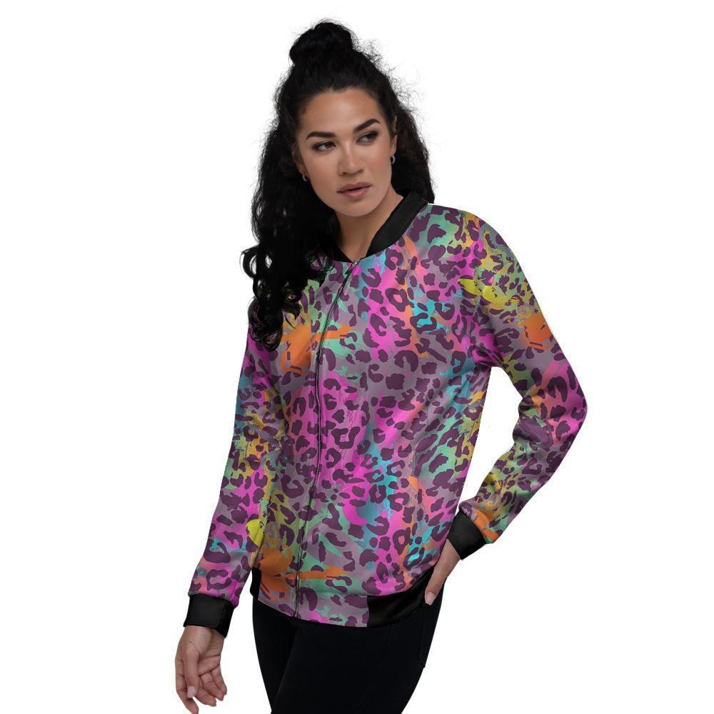Colorful Leopard Women's Bomber Jacket-grizzshop