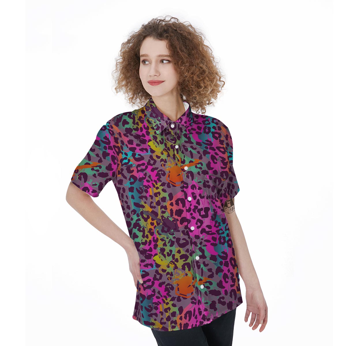 Colorful Leopard Women's Short Sleeve Shirts-grizzshop