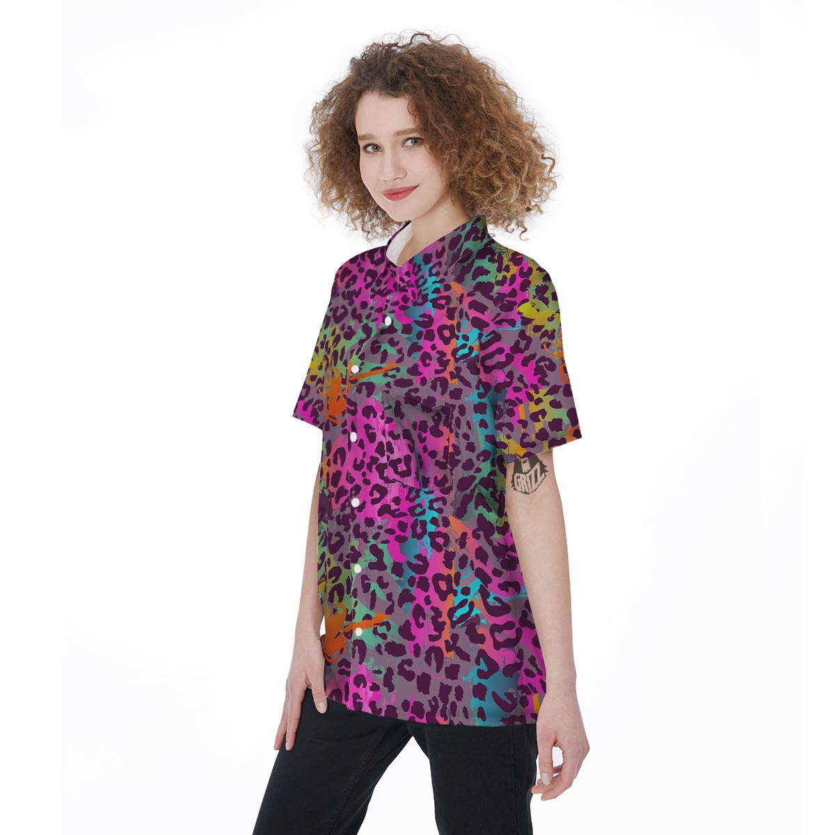Colorful Leopard Women's Short Sleeve Shirts-grizzshop