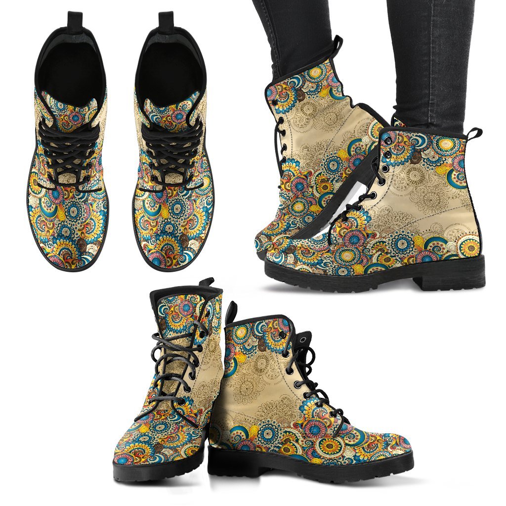 Colorful Mandalas Women's Leather Boots-grizzshop