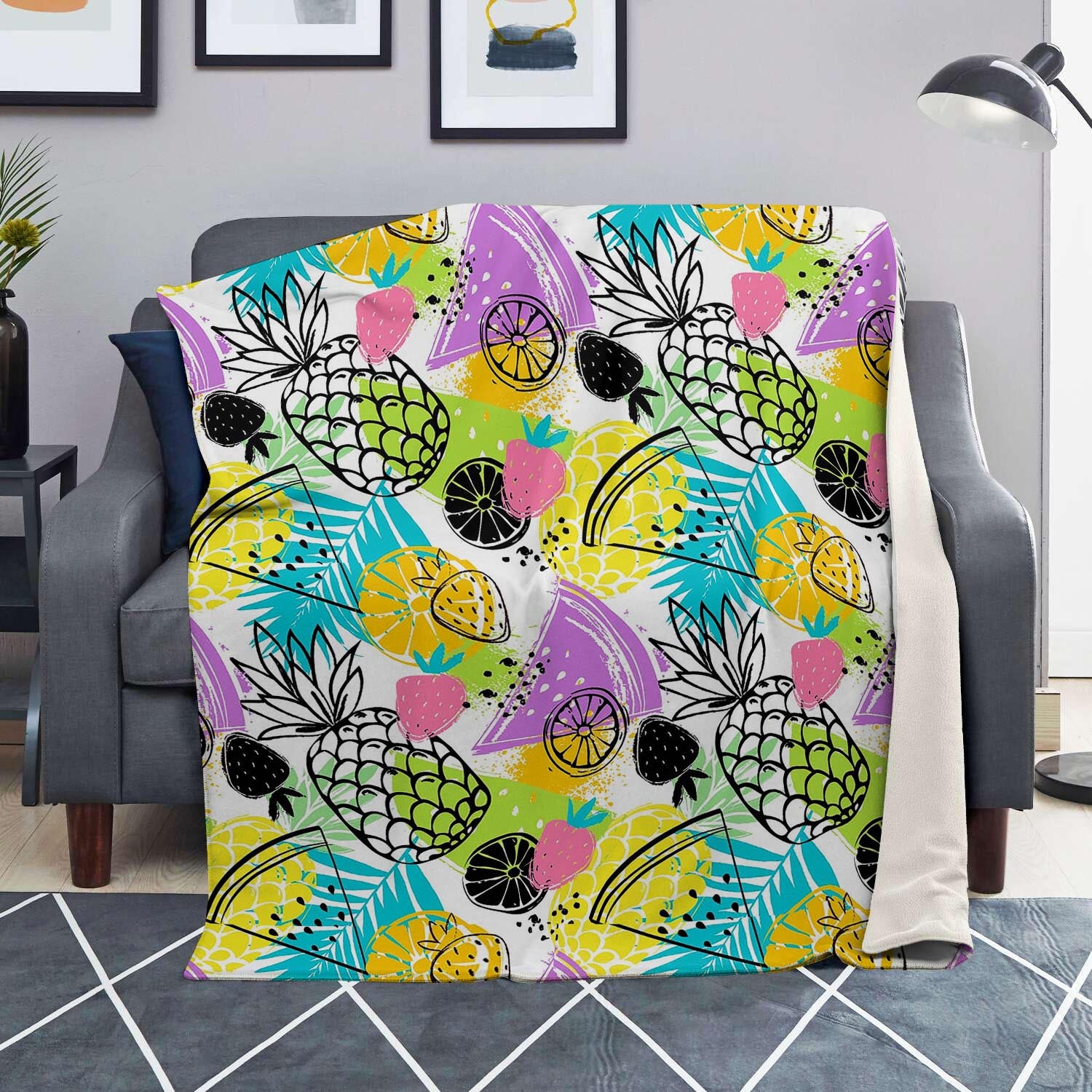 Colorful Mix Fruit Pineapple Hawaiian Print Blanket-grizzshop