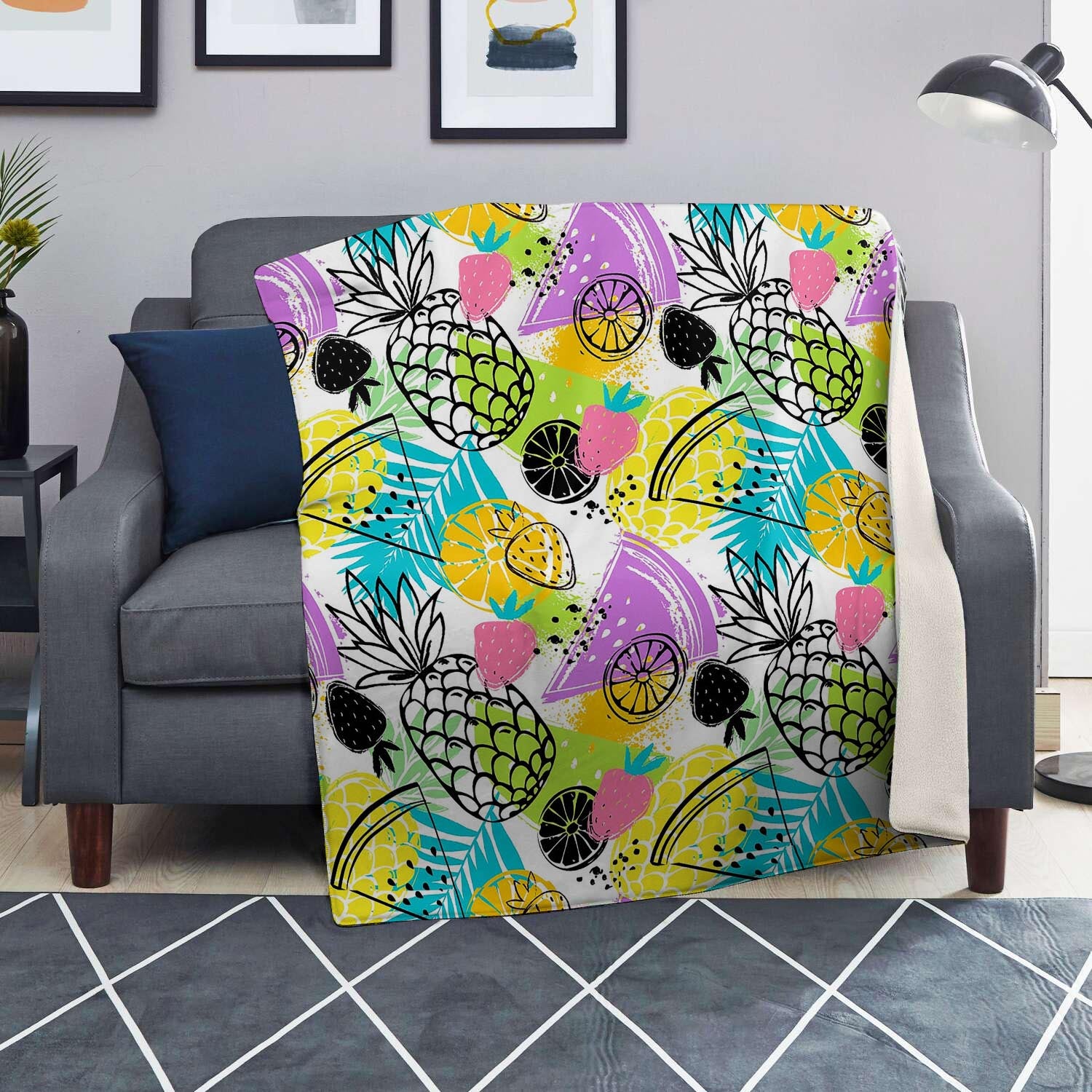 Colorful Mix Fruit Pineapple Hawaiian Print Blanket-grizzshop