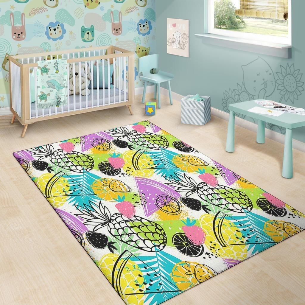Colorful Mix Fruit Pineapple Hawaiian Print Floor Mat-grizzshop