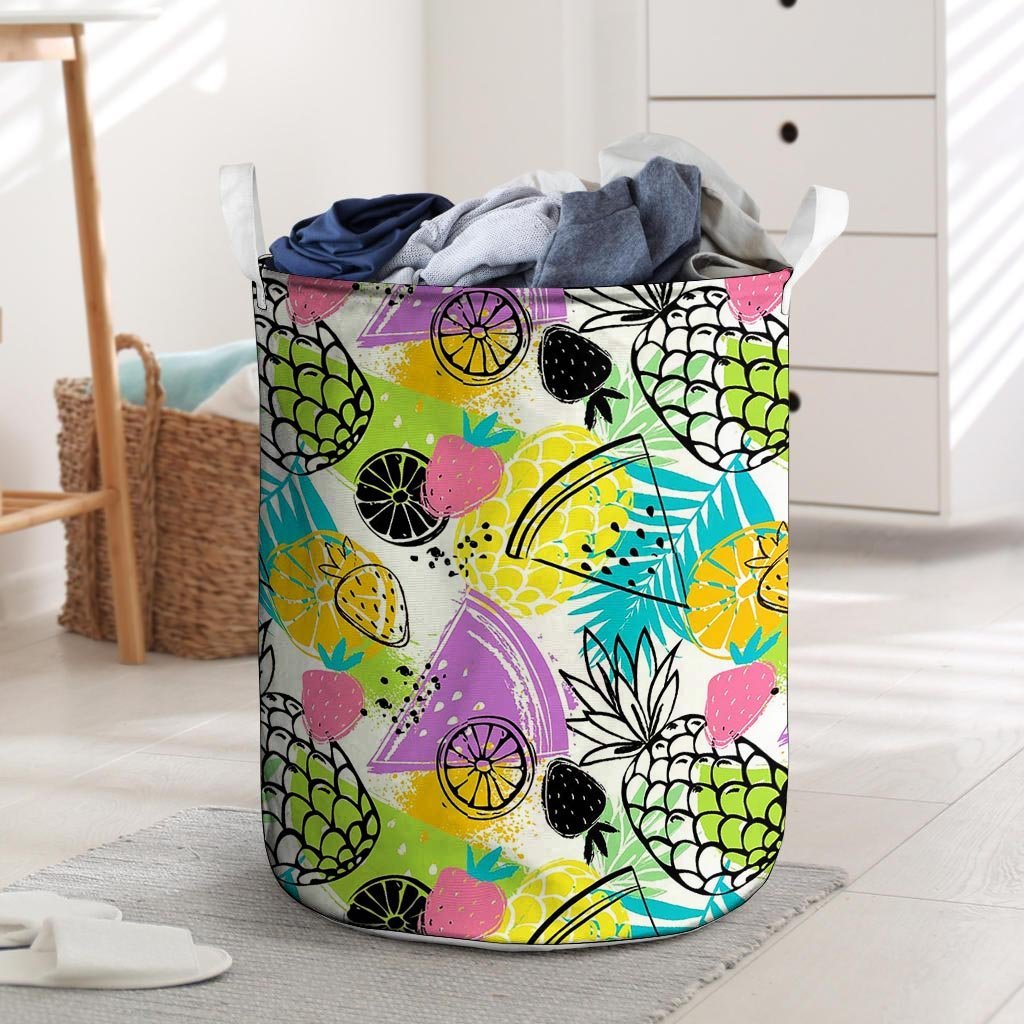 Colorful Mix Fruit Pineapple Hawaiian Print Laundry Basket-grizzshop