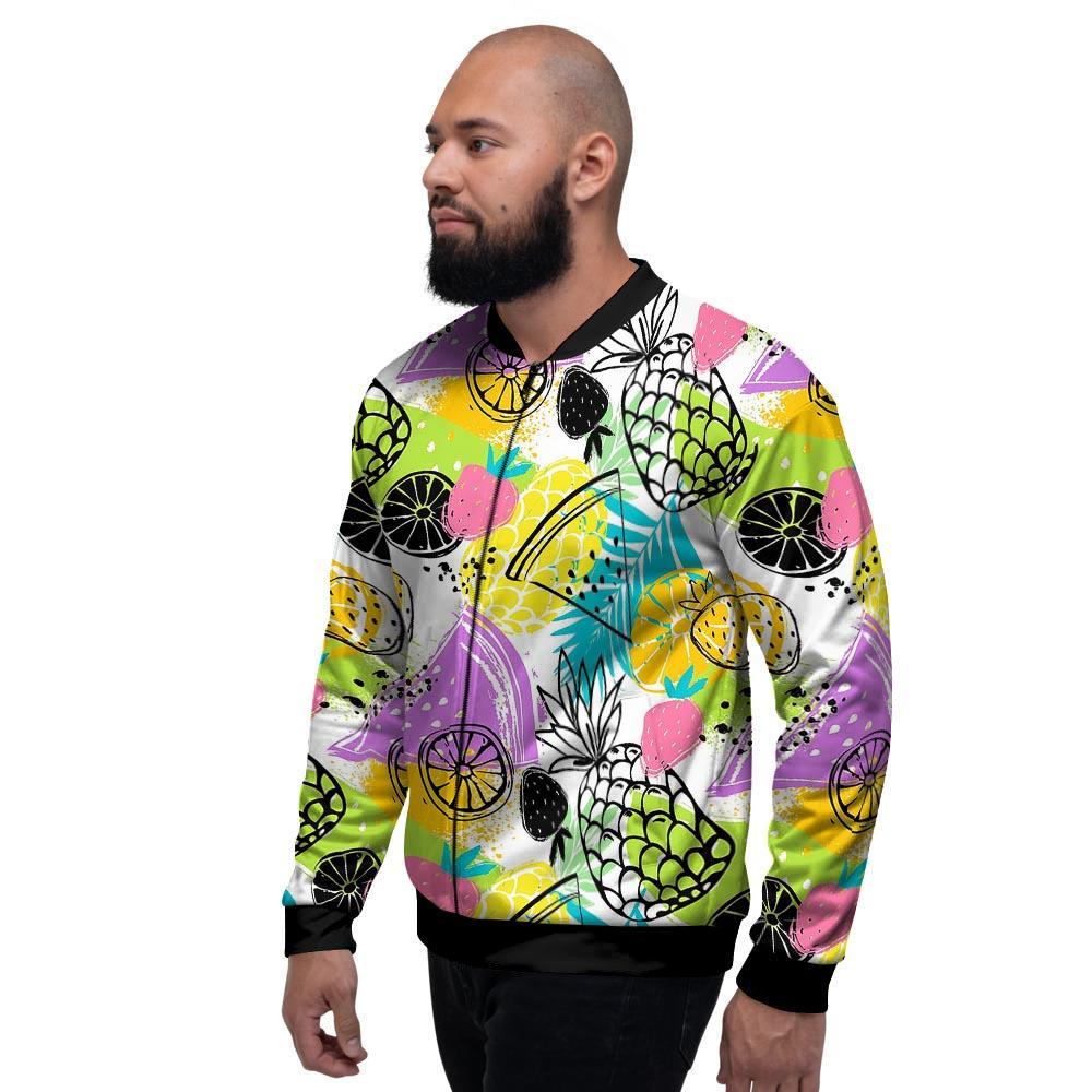 Colorful Mix Fruit Pineapple Hawaiian Print Men's Bomber Jacket-grizzshop