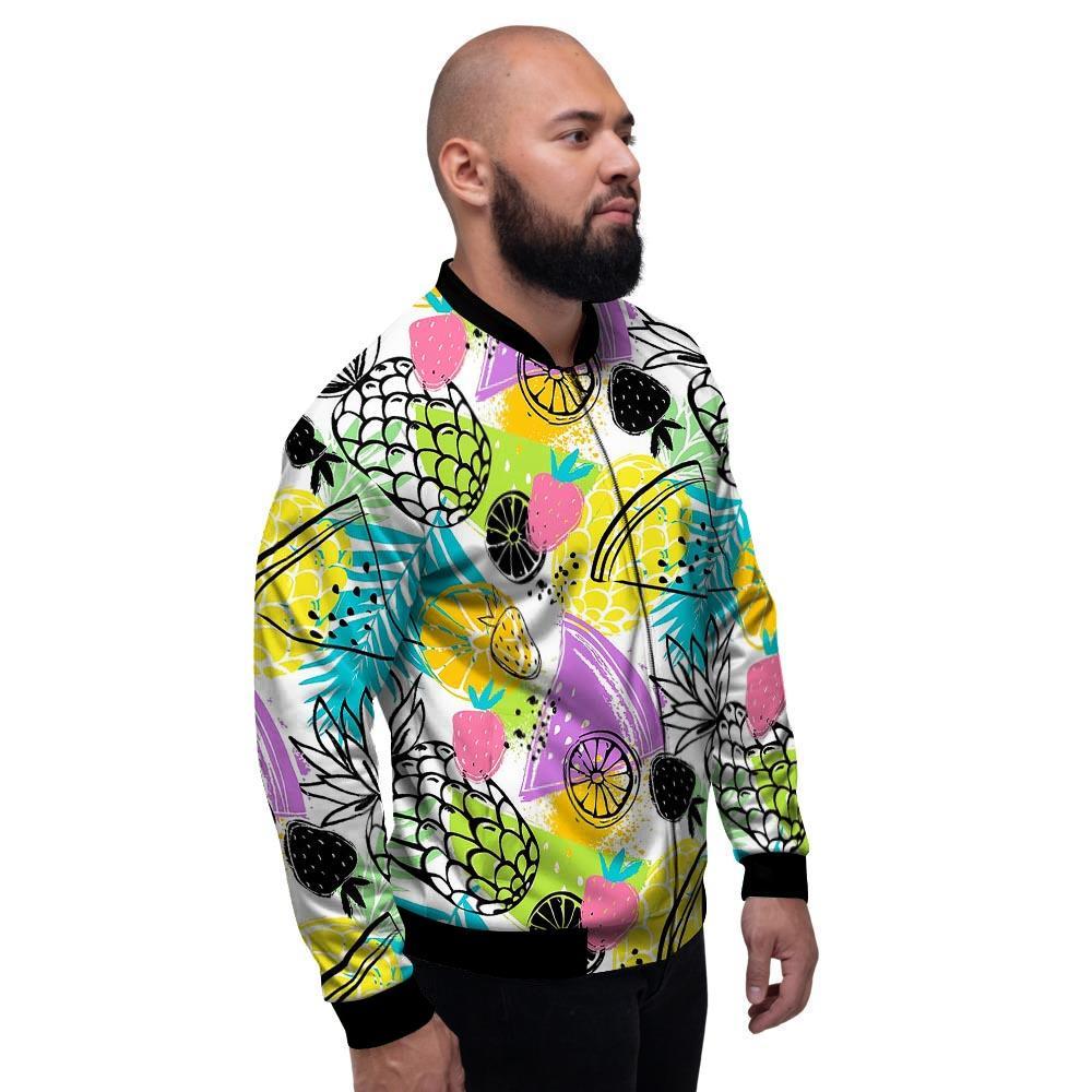 Colorful Mix Fruit Pineapple Hawaiian Print Men's Bomber Jacket-grizzshop