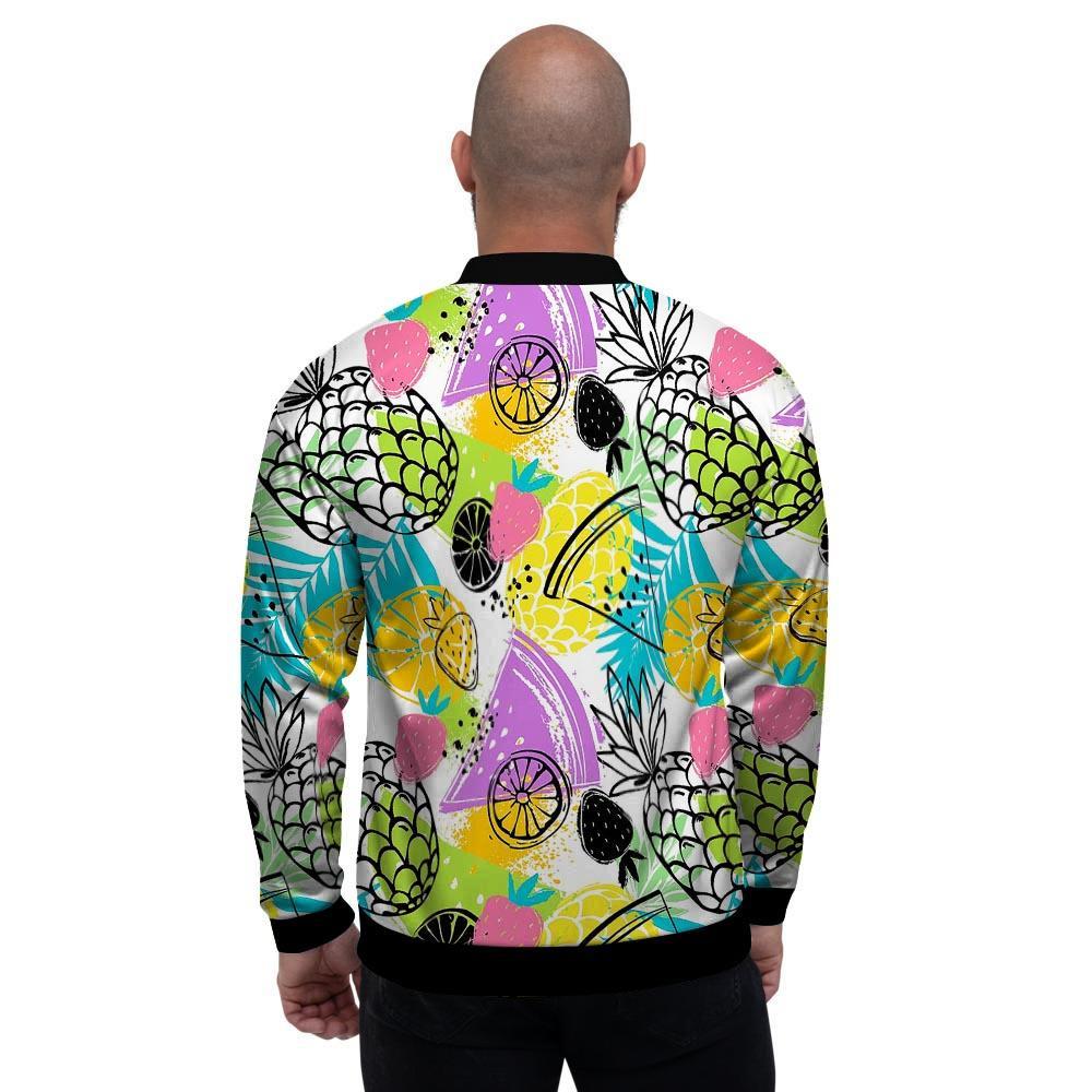 Colorful Mix Fruit Pineapple Hawaiian Print Men's Bomber Jacket-grizzshop