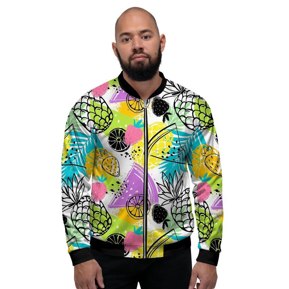 Colorful Mix Fruit Pineapple Hawaiian Print Men's Bomber Jacket-grizzshop