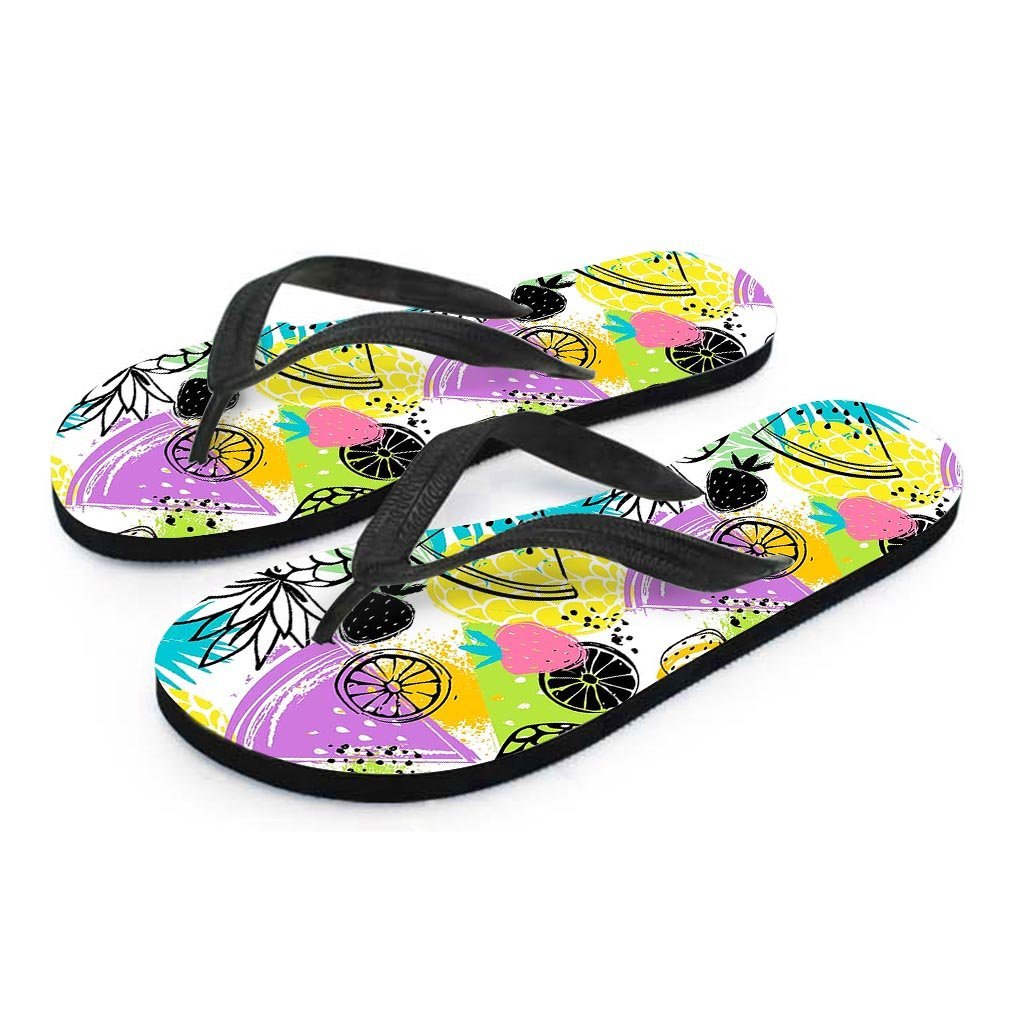 Colorful Mix Fruit Pineapple Hawaiian Print Men's Flip Flops-grizzshop