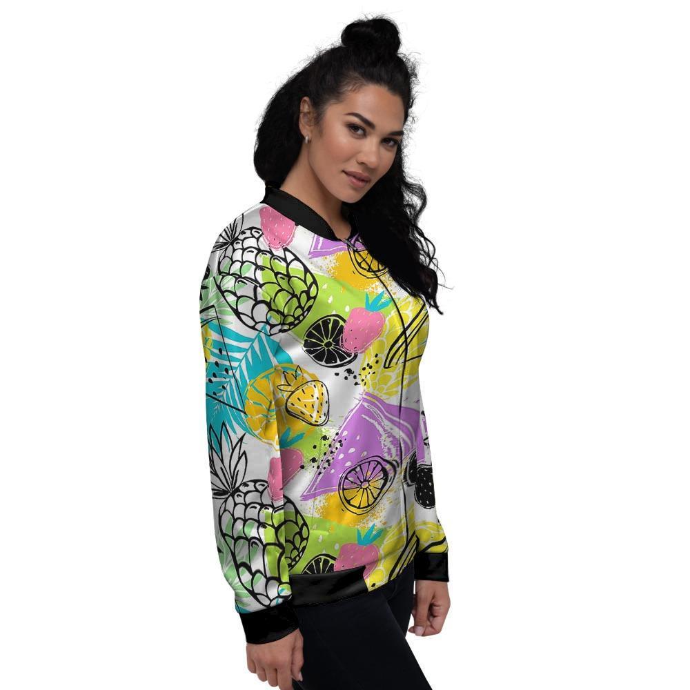 Colorful Mix Fruit Pineapple Hawaiian Print Women's Bomber Jacket-grizzshop