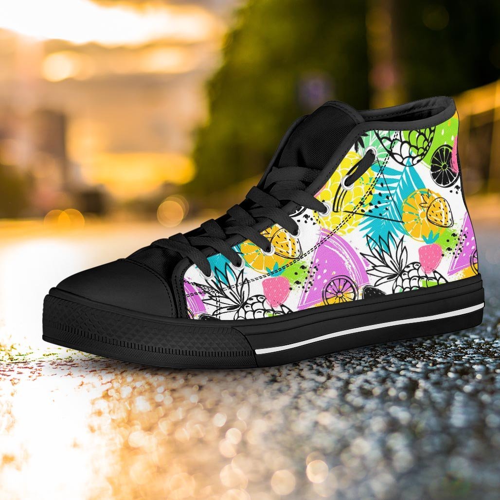 Colorful Mix Fruit Pineapple Hawaiian Print Women's High Top Shoes-grizzshop