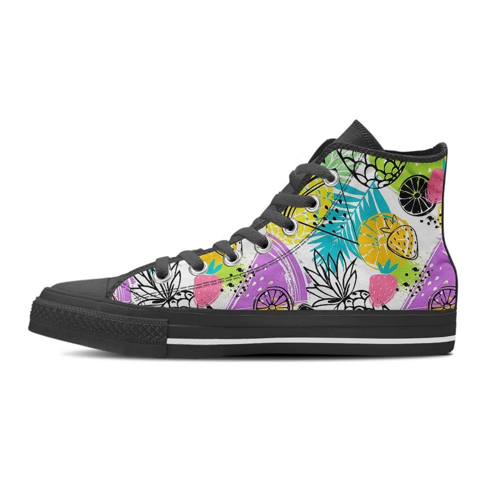 Colorful Mix Fruit Pineapple Hawaiian Print Women's High Top Shoes-grizzshop