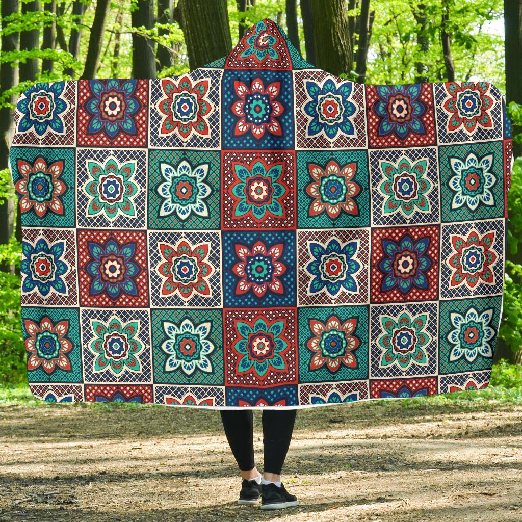 Colorful Mosaic Print Pattern Hooded Blanket-grizzshop