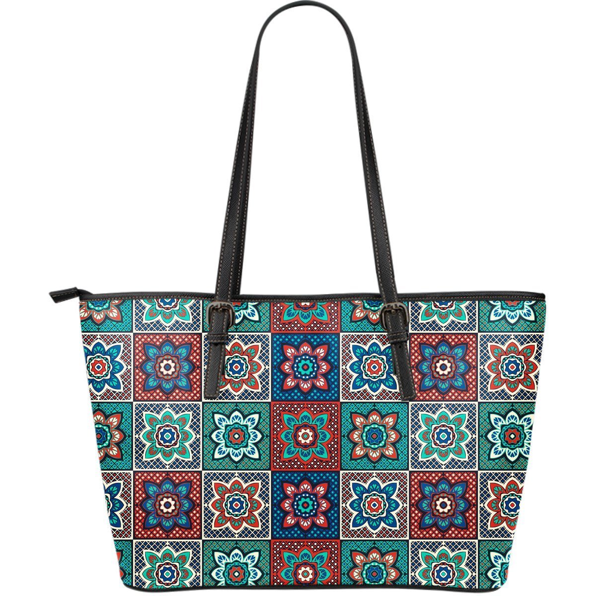 Colorful Mosaic Print Pattern Leather Tote Bag-grizzshop