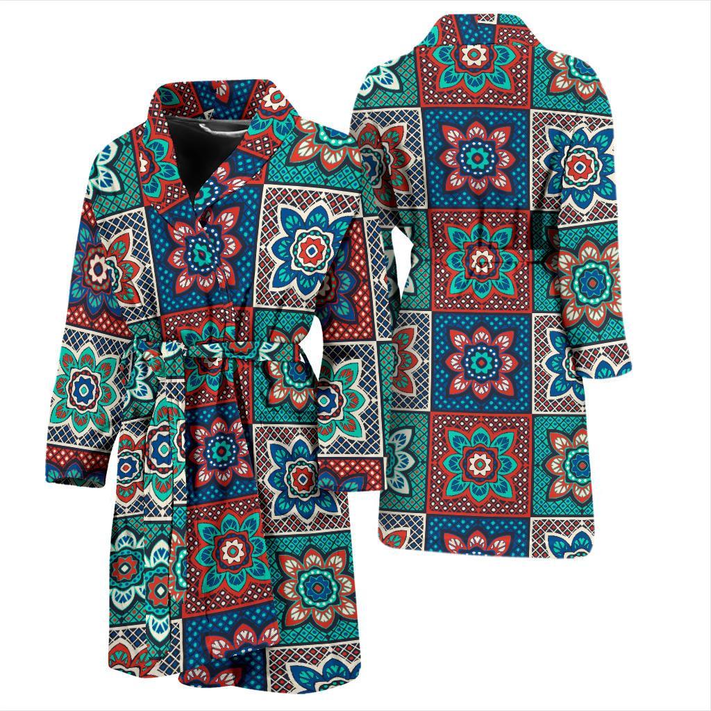 Colorful Mosaic Print Pattern Men Long Robe-grizzshop