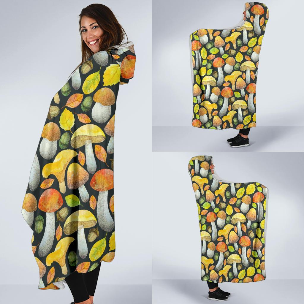 Colorful Mushroom Pattern Print Hooded Blanket-grizzshop