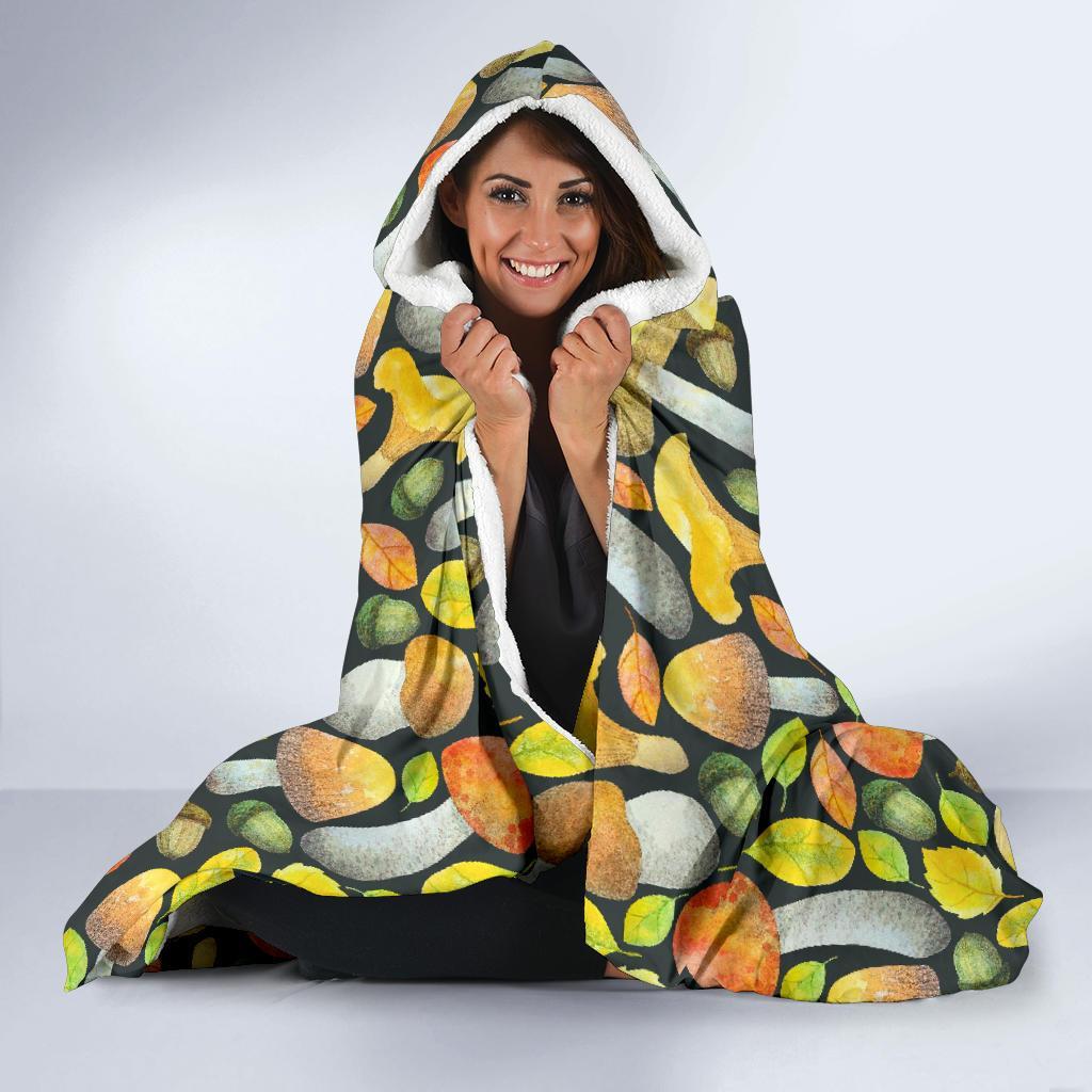 Colorful Mushroom Pattern Print Hooded Blanket-grizzshop