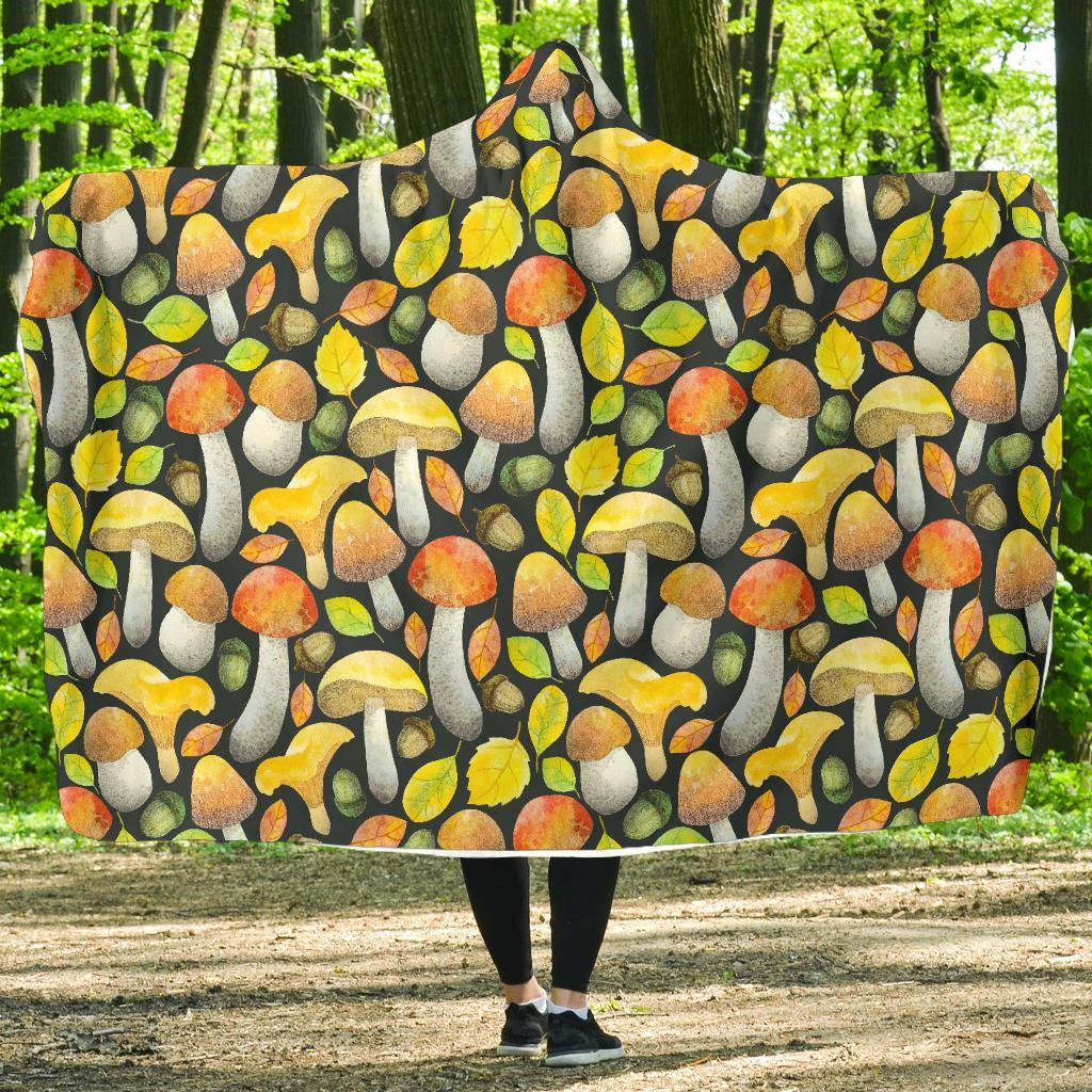 Colorful Mushroom Pattern Print Hooded Blanket-grizzshop