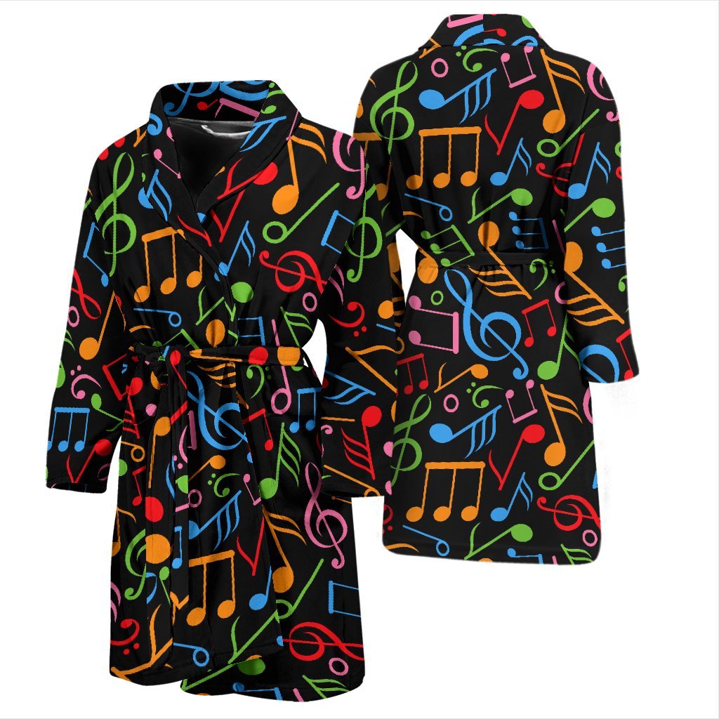 Colorful Music Note Pattern Print Men Long Robe-grizzshop