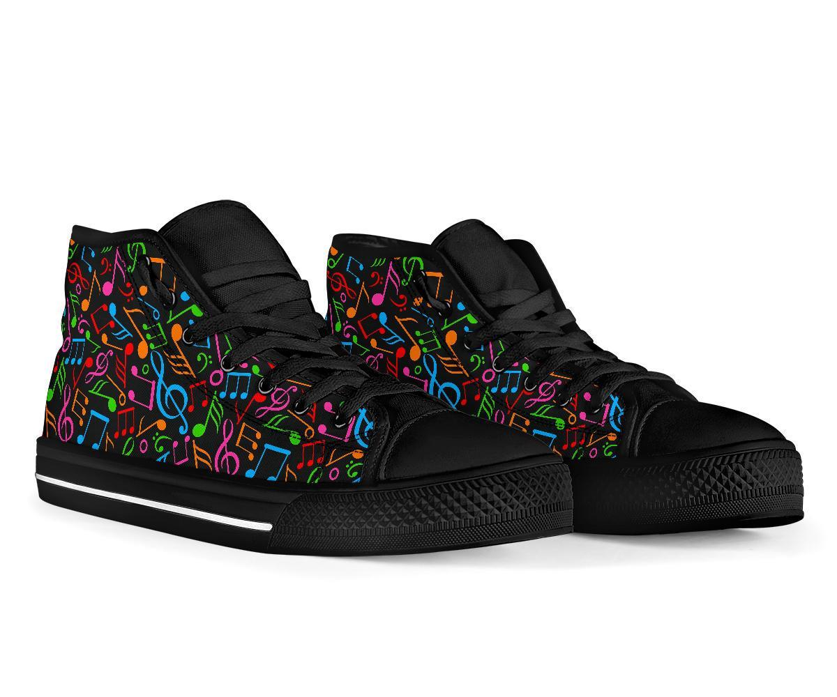Colorful Music Note Pattern Print Men Women's High Top Shoes-grizzshop