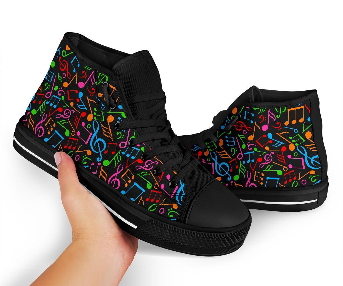 Colorful Music Note Pattern Print Men Women's High Top Shoes-grizzshop