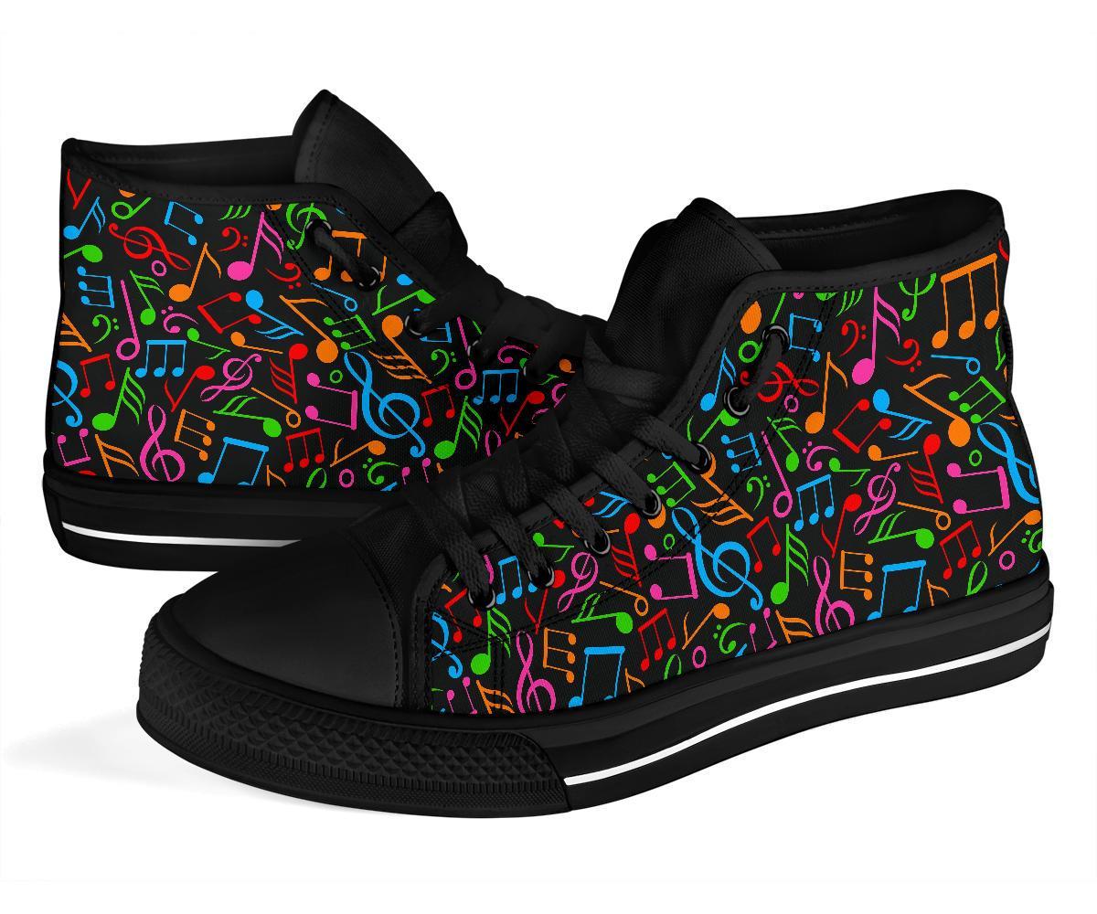 Colorful Music Note Pattern Print Men Women's High Top Shoes-grizzshop