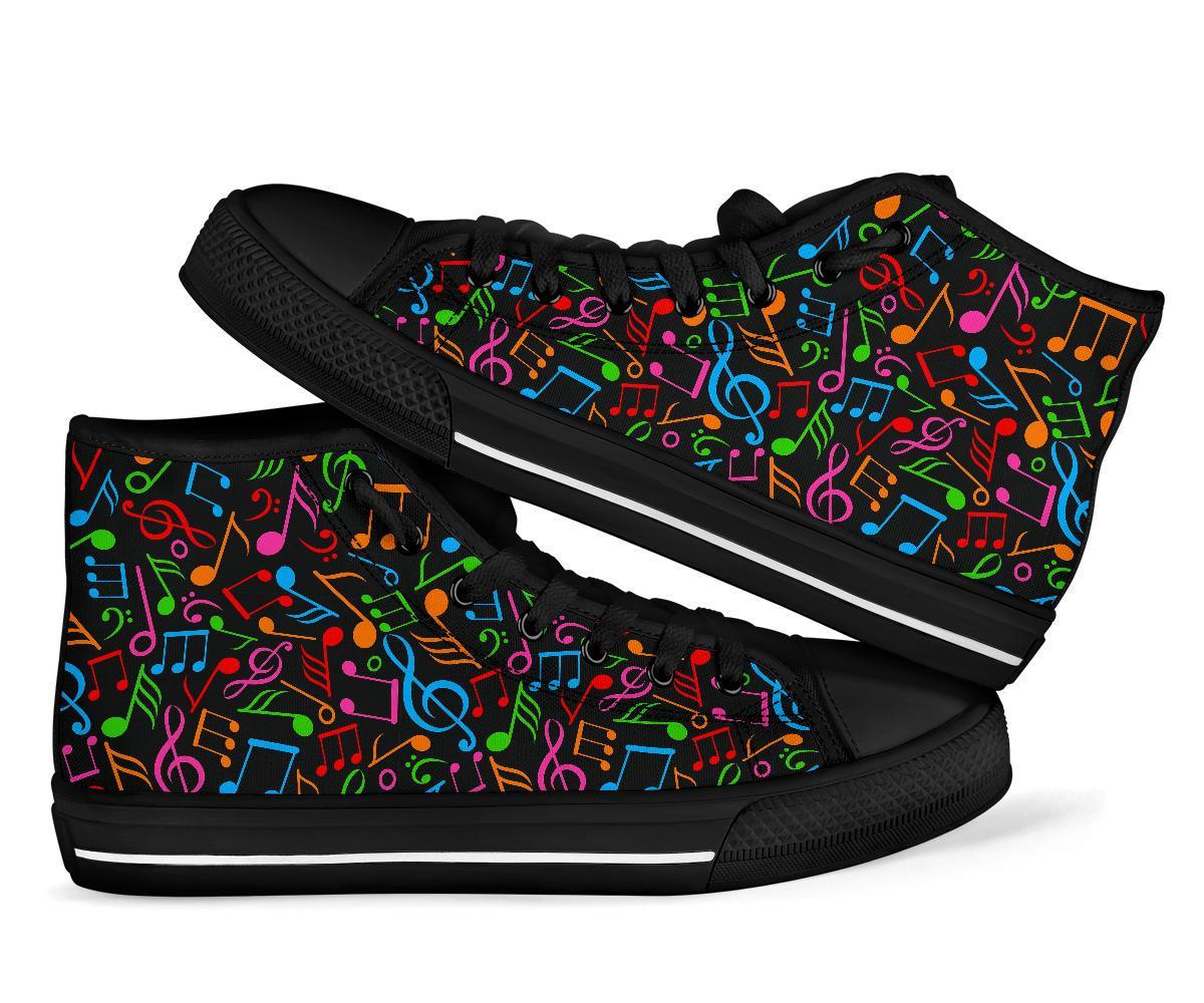 Colorful Music Note Pattern Print Men Women's High Top Shoes-grizzshop