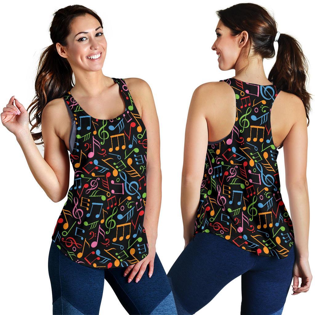 Colorful Music Note Pattern Print Racerback Tank Tops-grizzshop