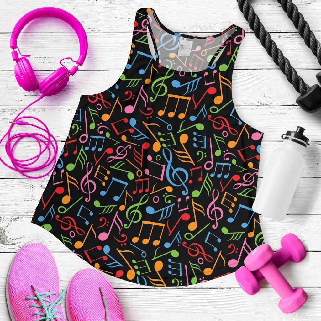 Colorful Music Note Pattern Print Racerback Tank Tops-grizzshop