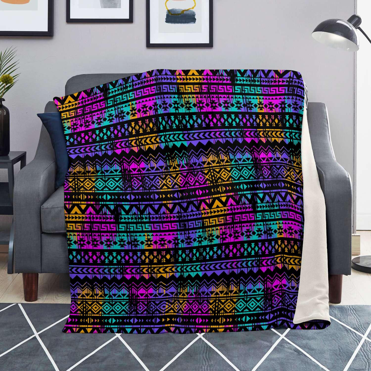 Colorful Native Aztec Geometric Blanket-grizzshop