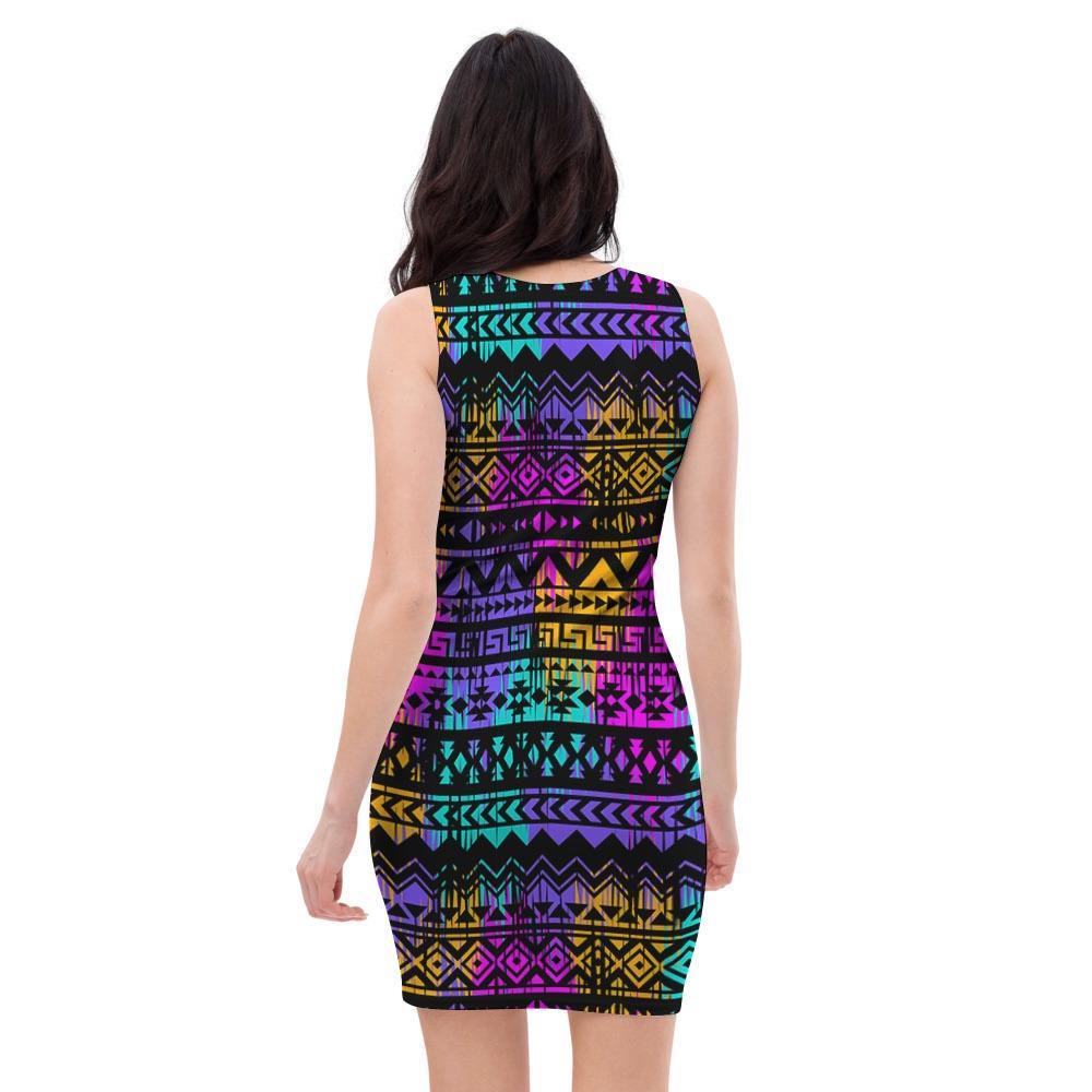 Colorful Native Aztec Geometric Bodycon Dress-grizzshop