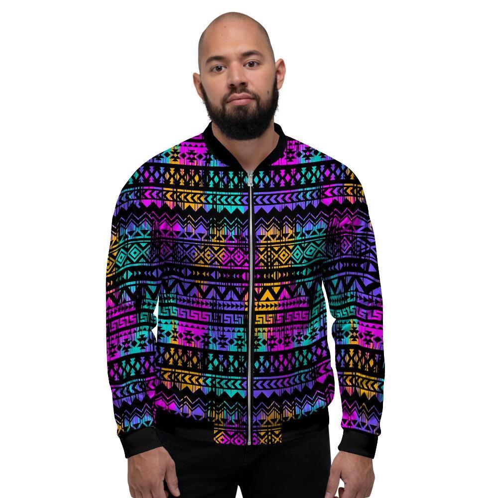 Colorful Native Aztec Geometric Men's Bomber Jacket-grizzshop