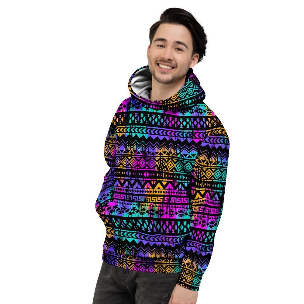 Colorful Native Aztec Geometric Men's Hoodie-grizzshop