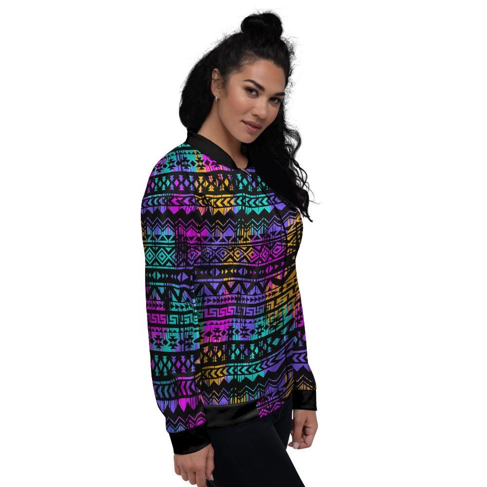 Colorful Native Aztec Geometric Women's Bomber Jacket-grizzshop
